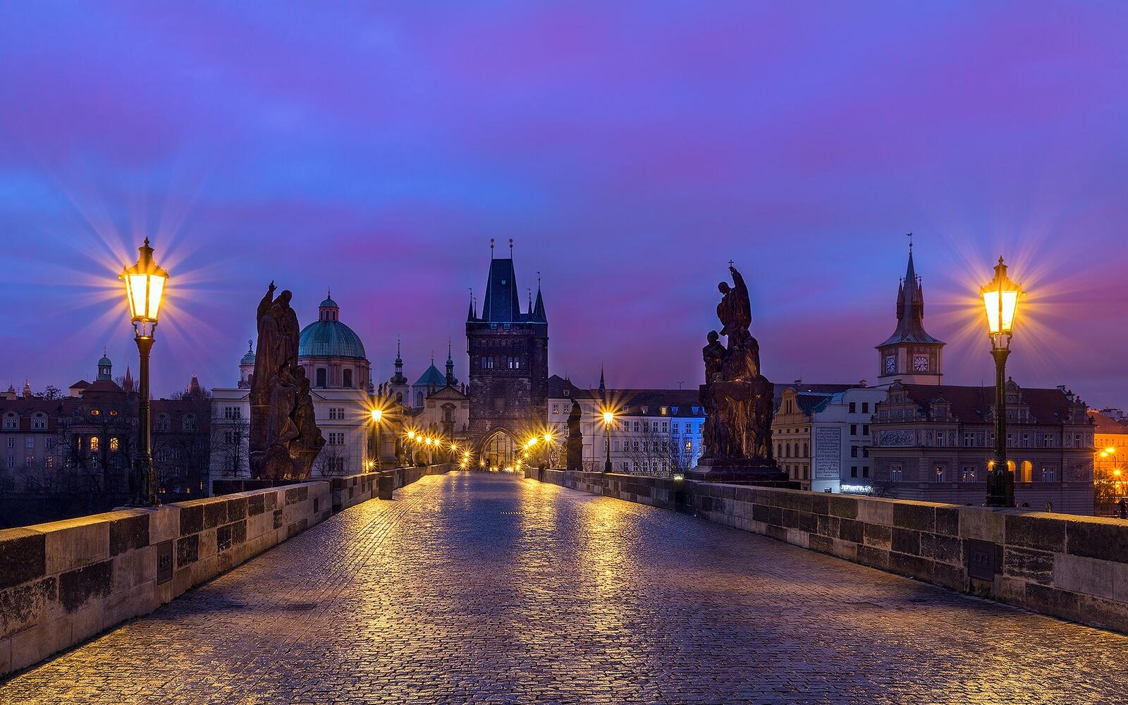Wallpapers architecture Prague night on the desktop