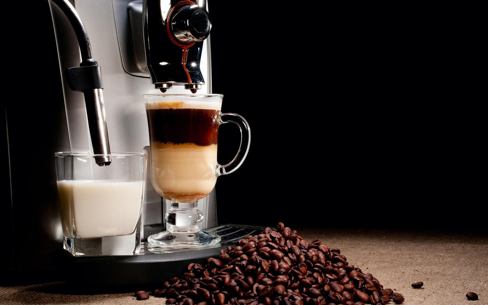 Wallpapers espresso coffee beans milk on the desktop