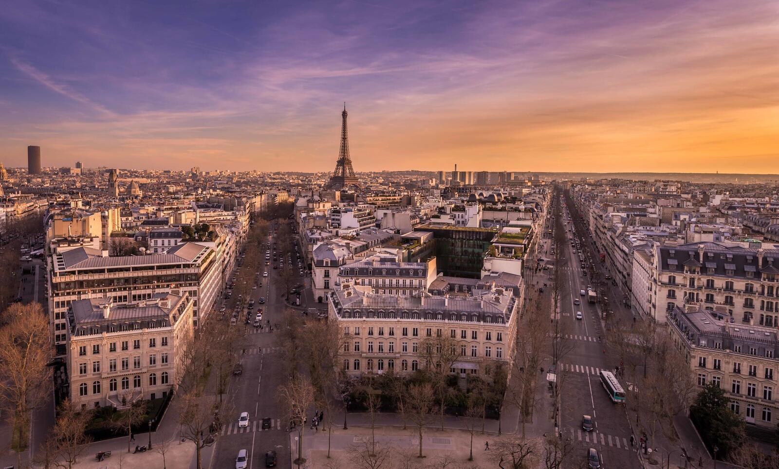 Обои Париж восход солнца город на рабочий стол