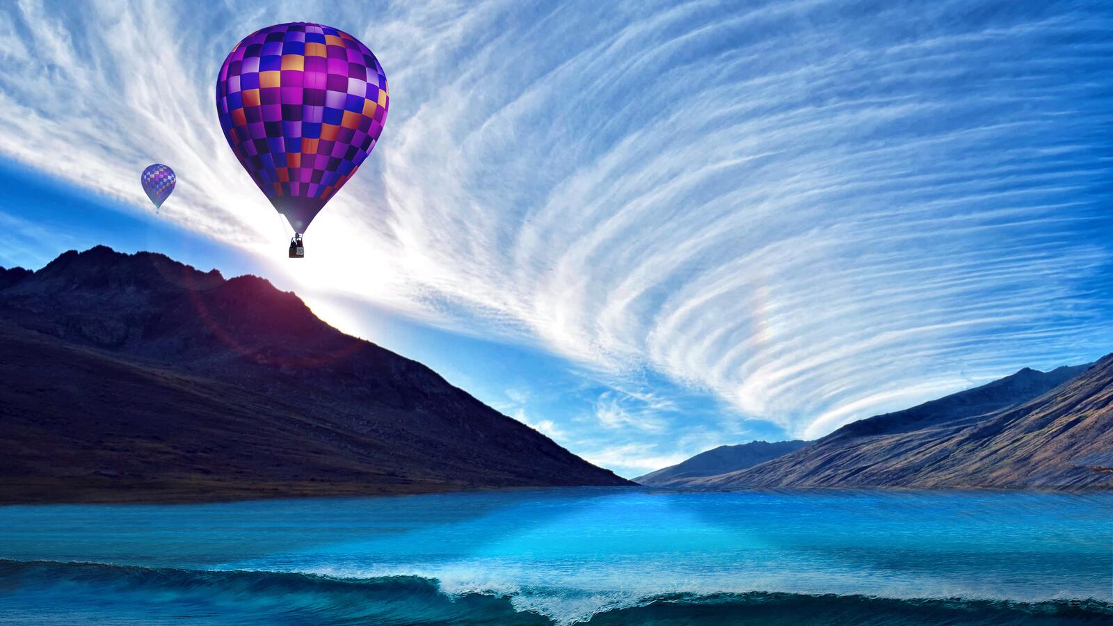 Wallpapers balloons clouds mountains on the desktop
