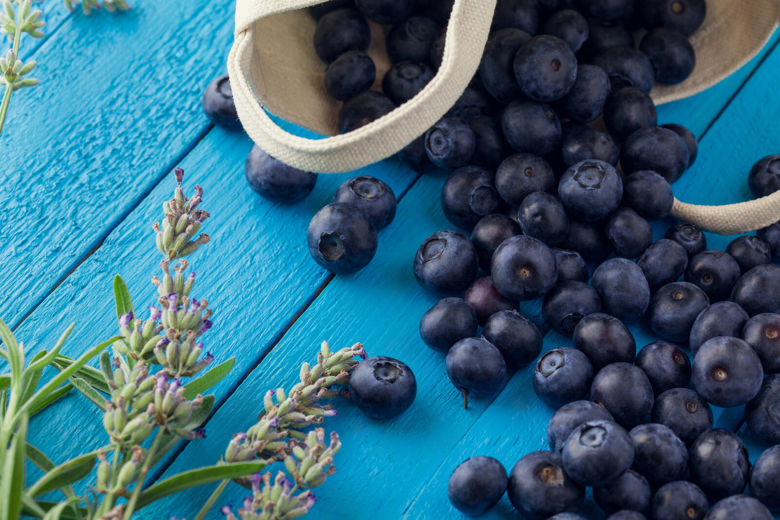 Free photo Placer blueberries on blue tablets