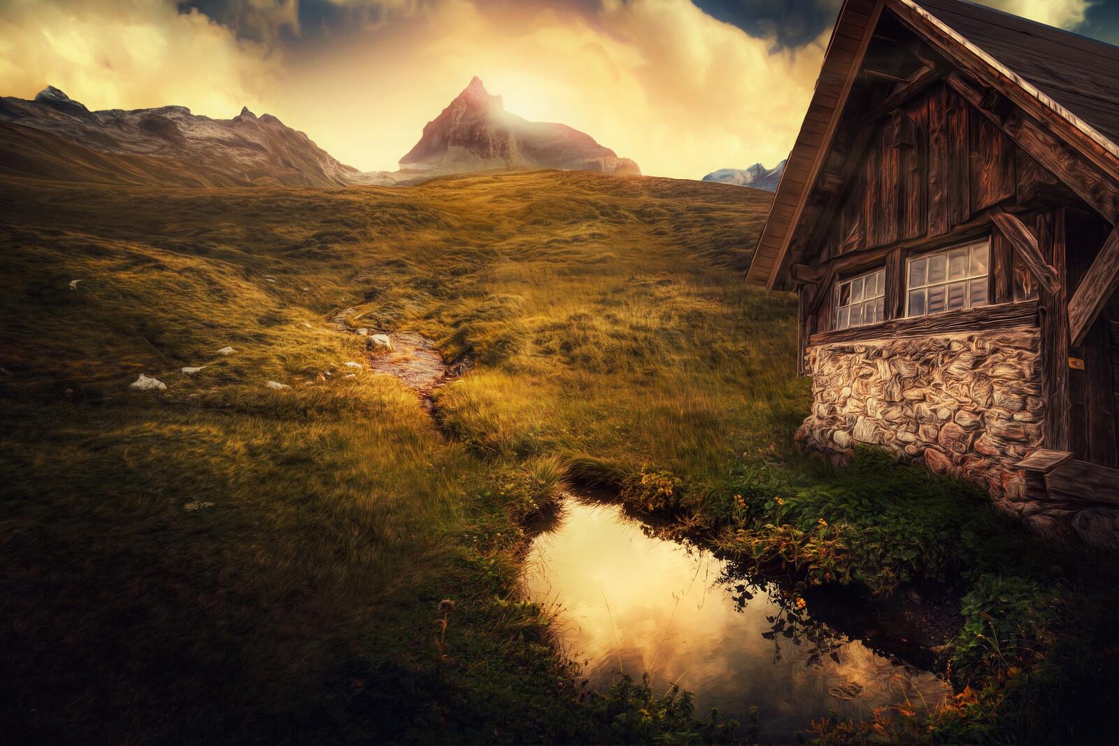 Wallpapers cottage stream mountains on the desktop