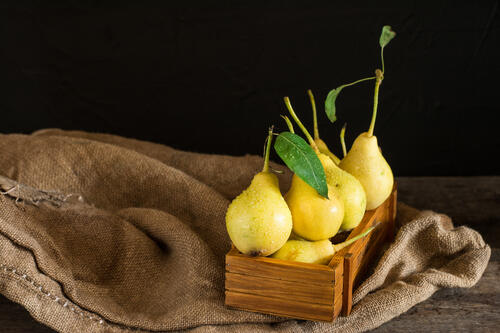 Yellow pear and burlap