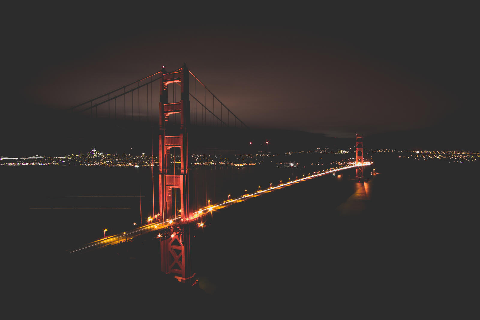 Wallpapers night bridge with golden gates cityscape on the desktop
