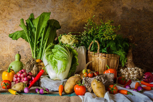 Herbs, vegetables, cabbage