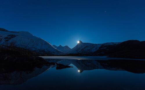 Mountain night and lake