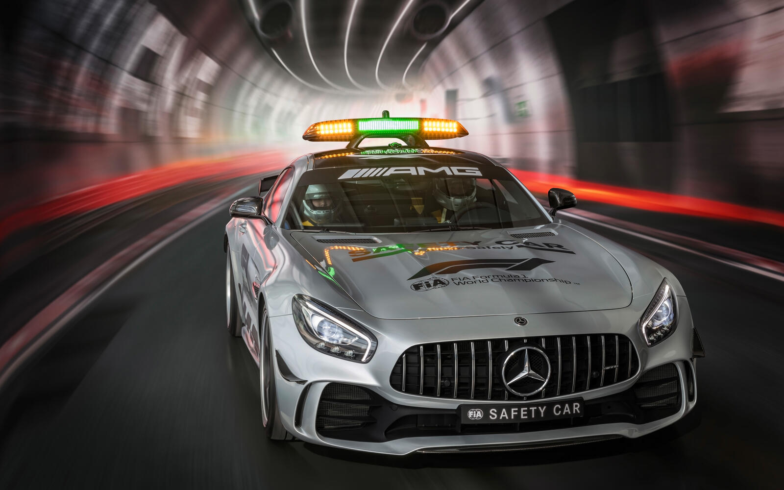 Wallpapers Mercedes AMG GT C lights rides in the tunnel on the desktop