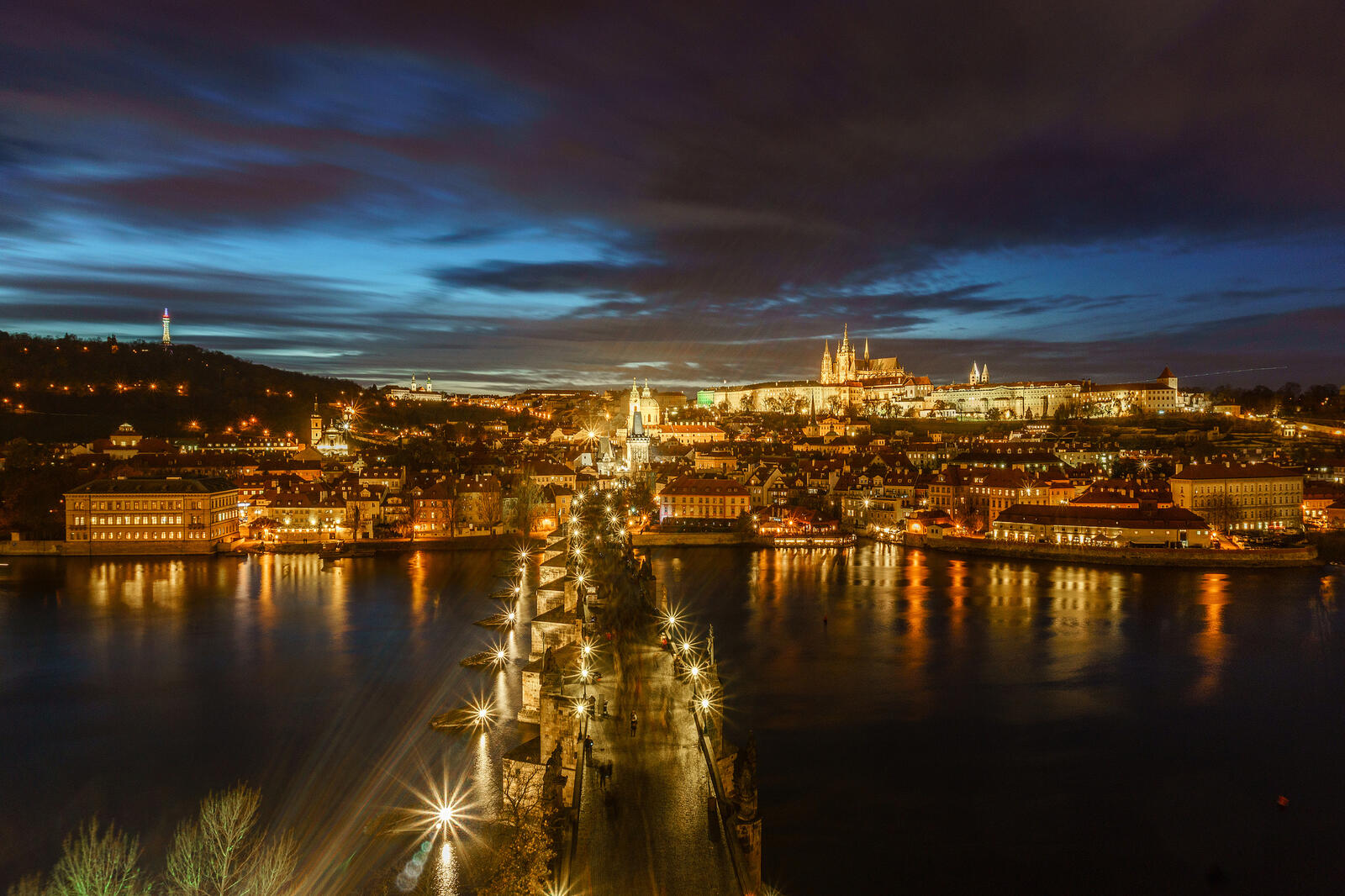 Free photo Night bridge in Prague