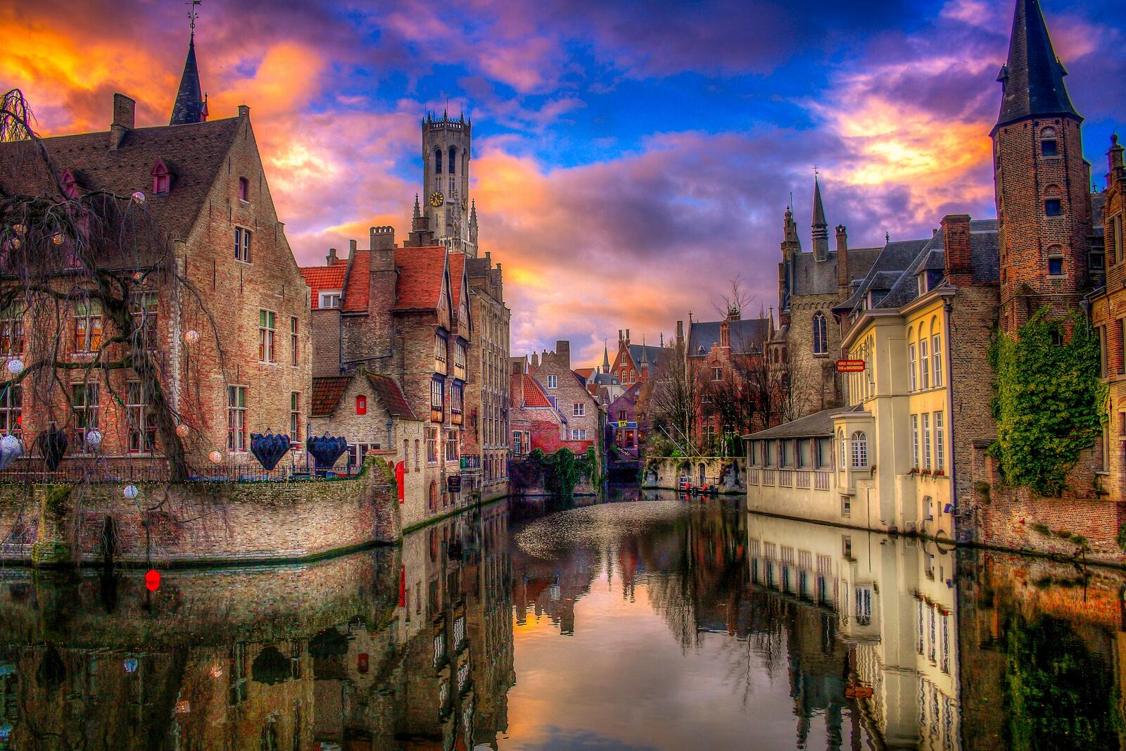 Wallpapers night cities architecture Bruges on the desktop