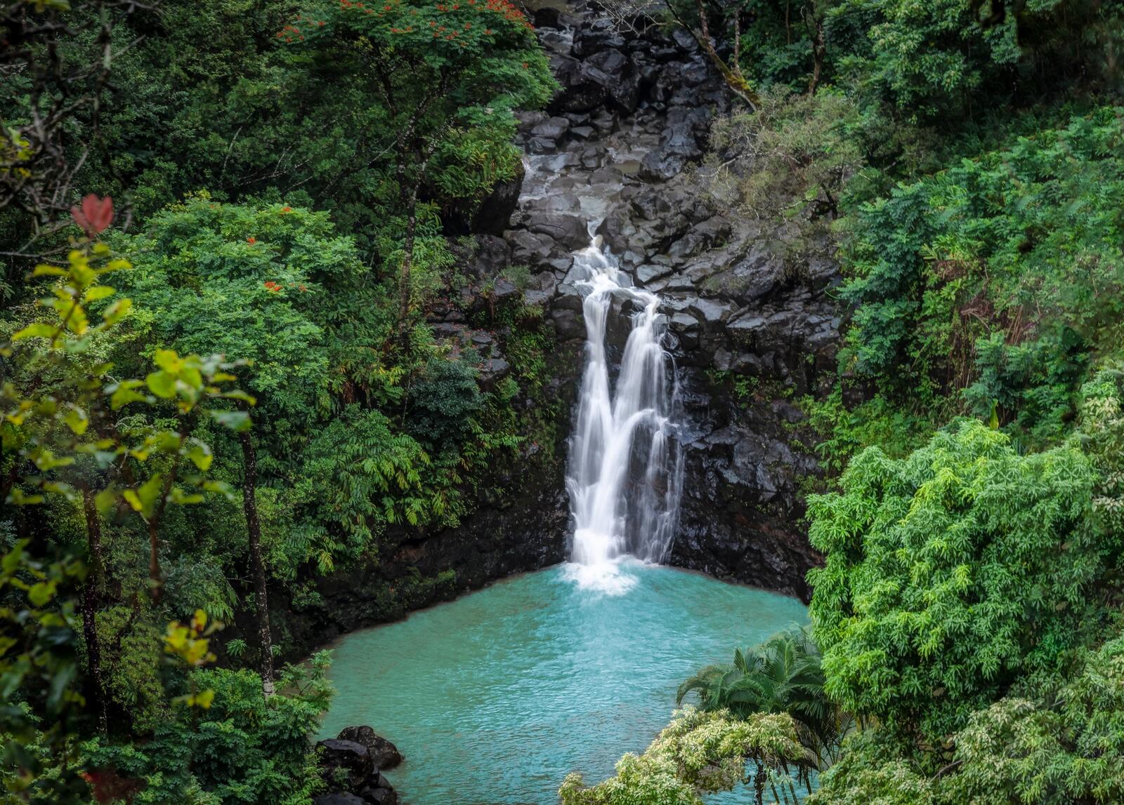 Wallpapers Pouhokamoa Falls Maui waterfall on the desktop