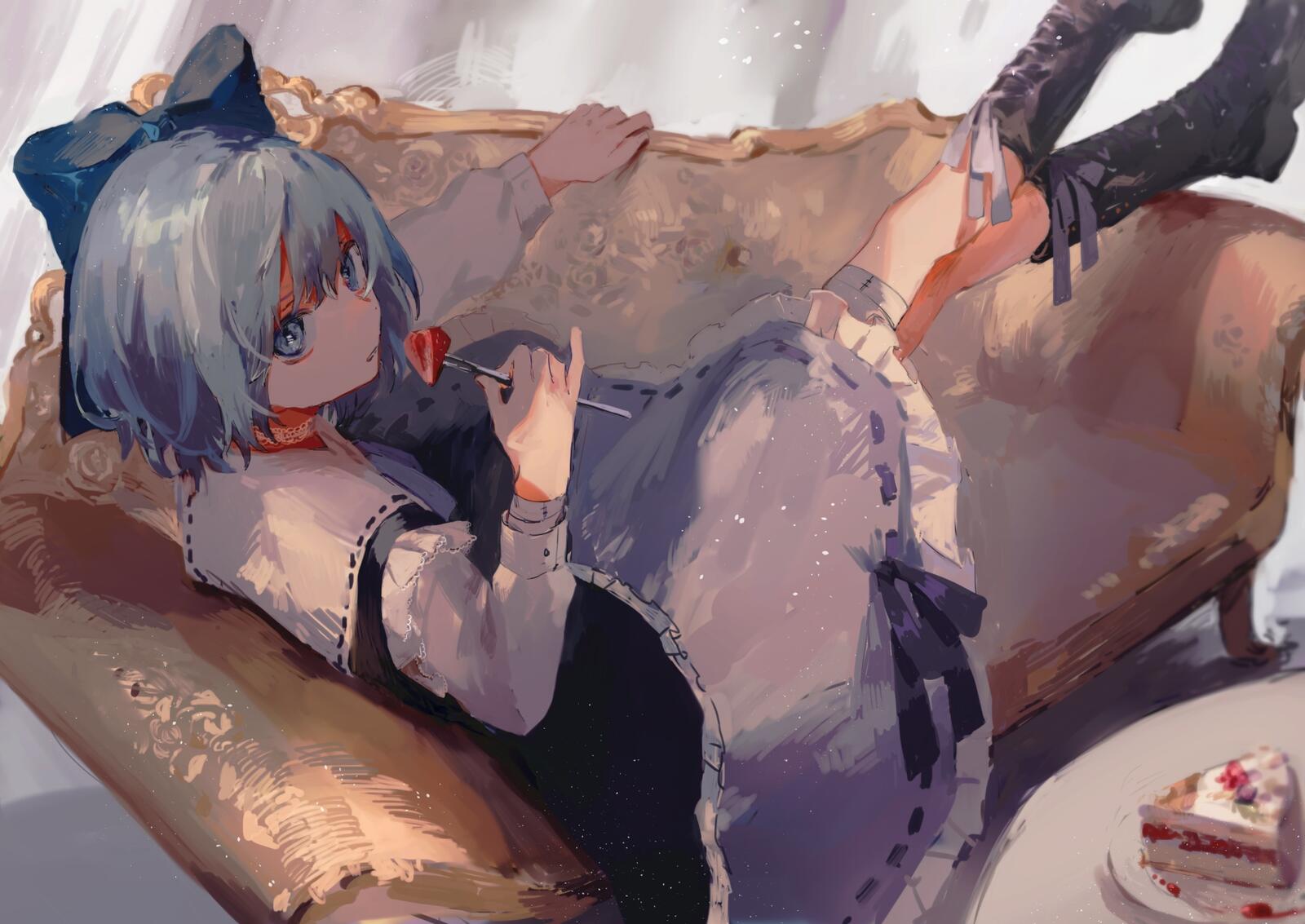 Wallpapers touhou cirno lying down on the desktop