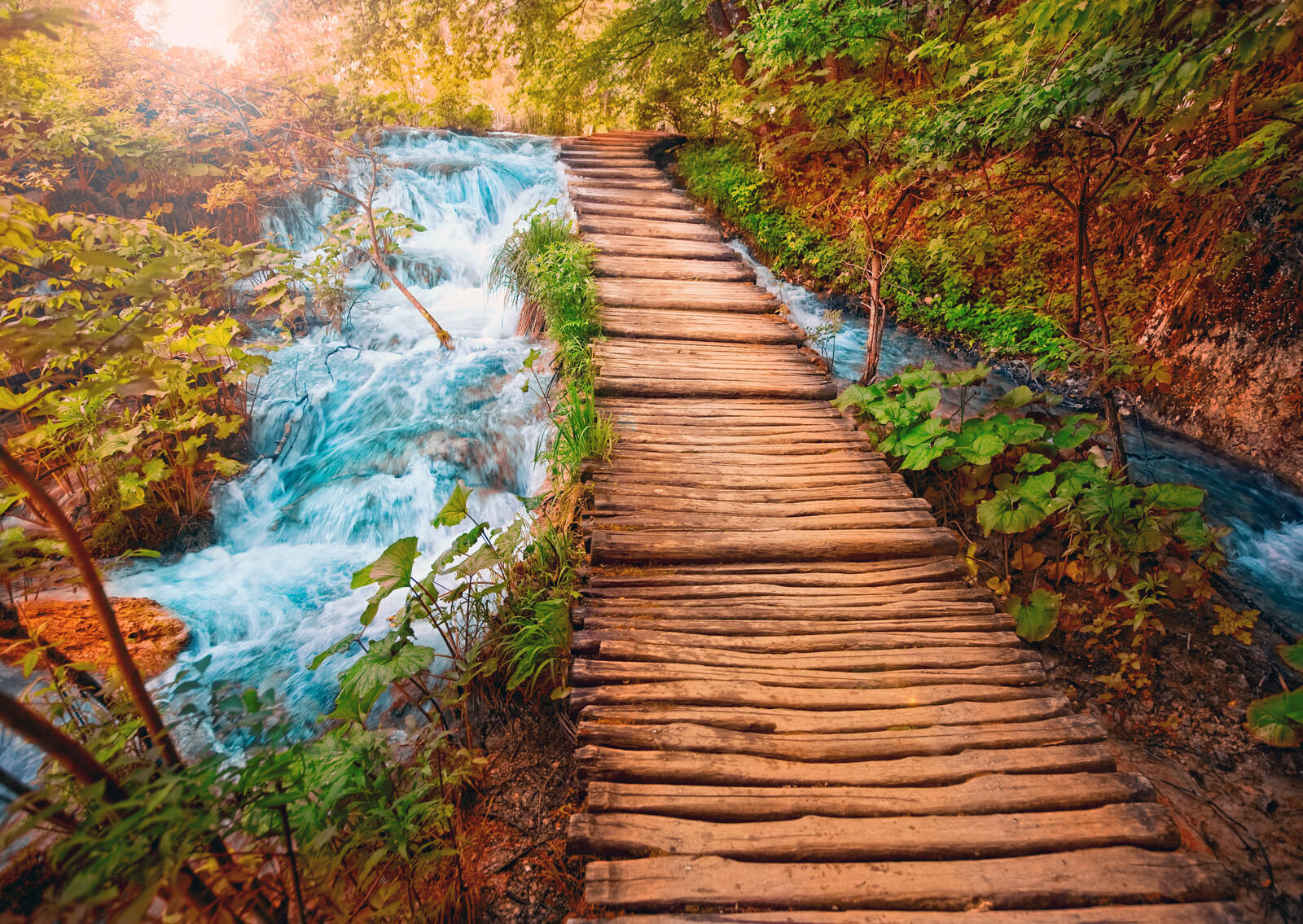 Wallpapers wood flooring river Plitvice Lakes National Park on the desktop