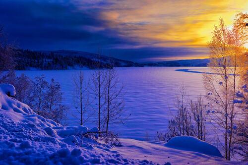 Winter Sweden and the frozen river