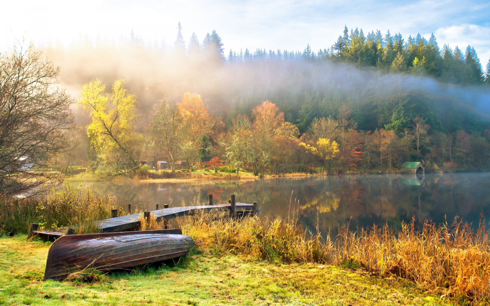 Фото бесплатно осень, лодки, облака