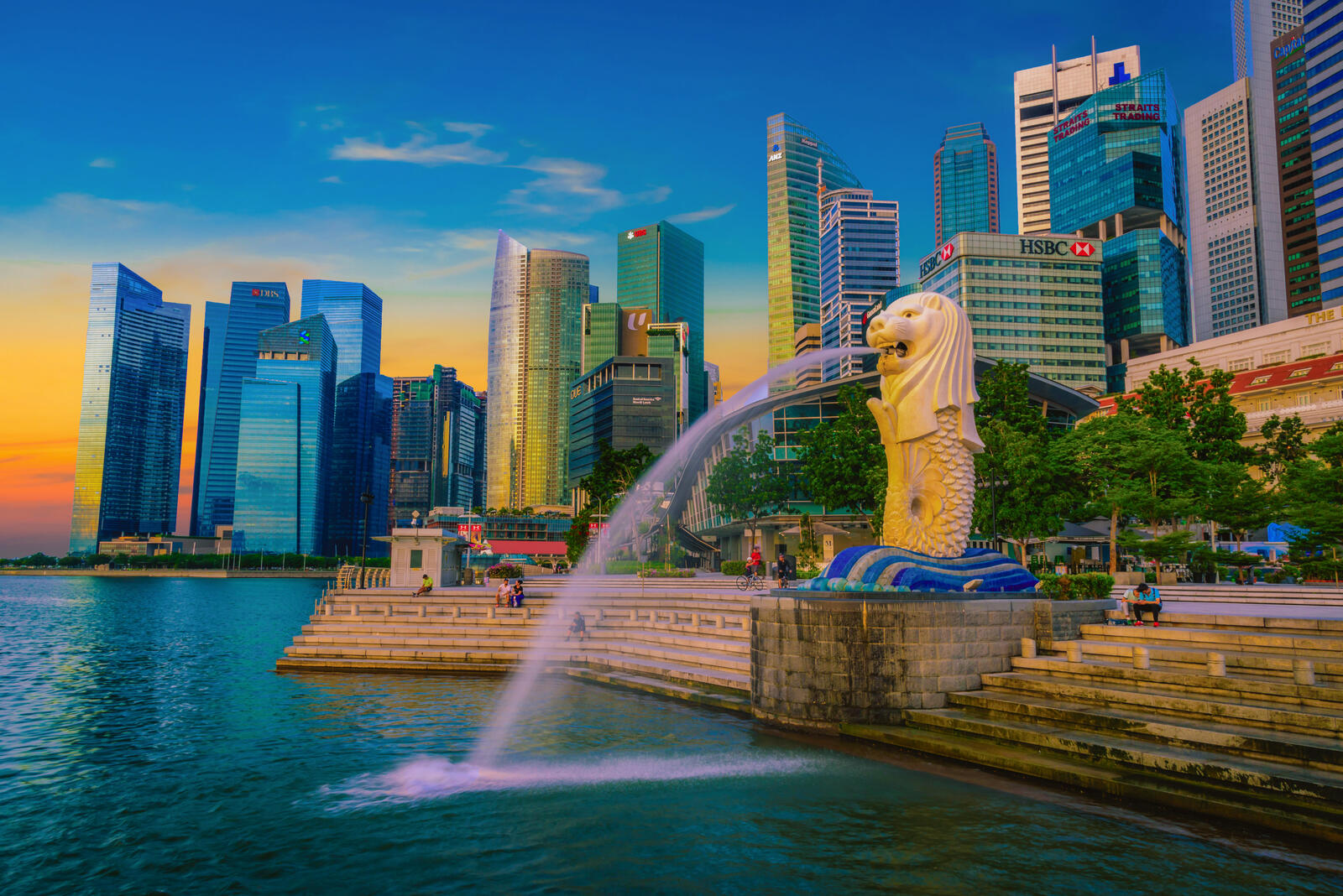 Обои Фонтан статуи Мерлиона парк Мерлион Сингапур на рабочий стол