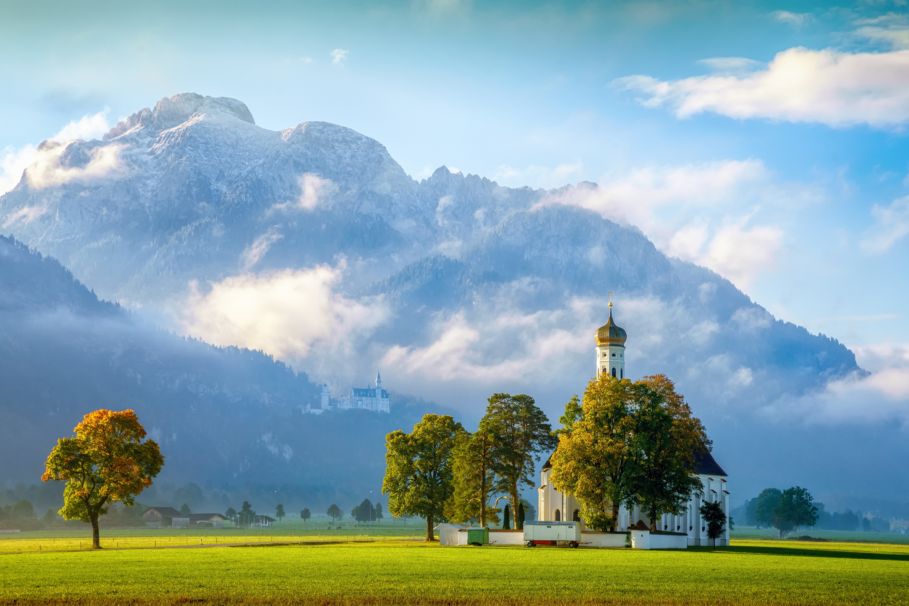 Free photo Church and Neuschwanstein Castle