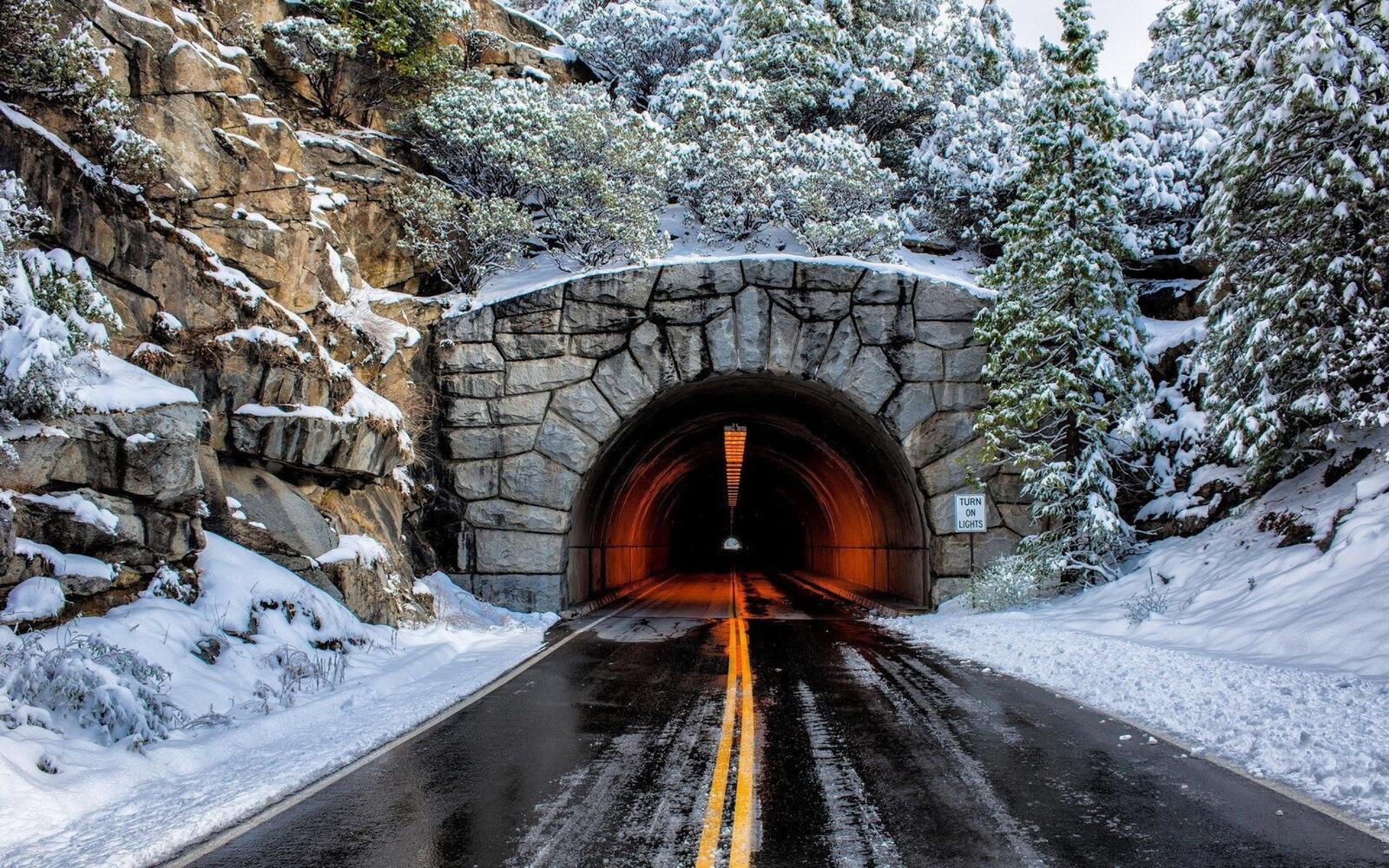 Обои туннель дорога зима на рабочий стол