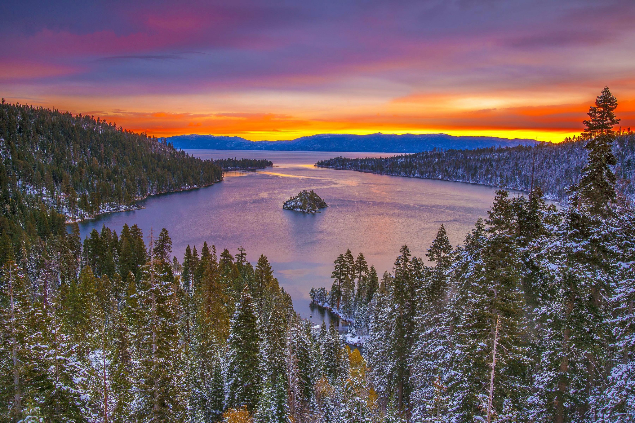 Wallpapers sunset trees Lake Tahoe on the desktop
