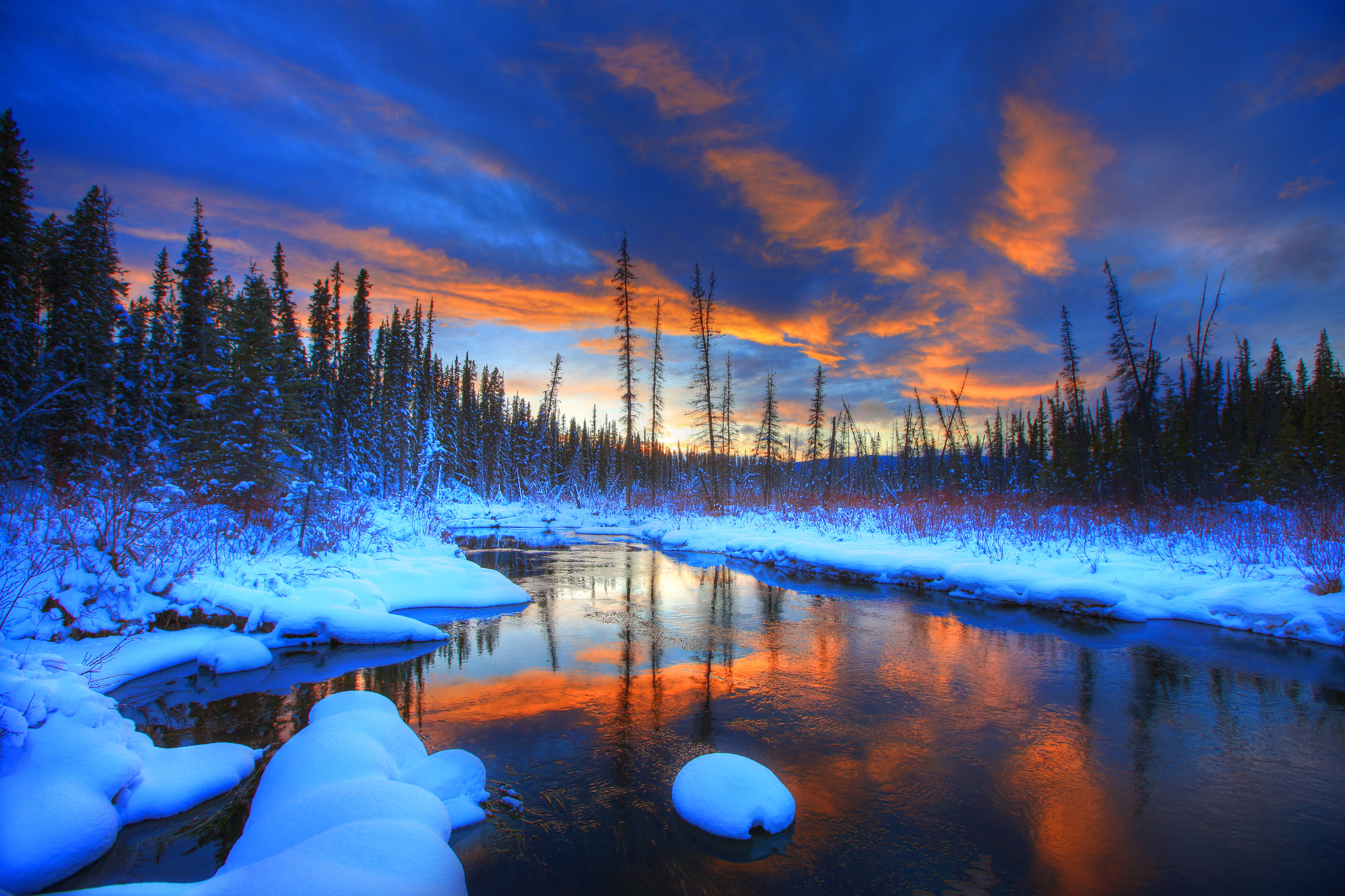Бесплатное фото Красивые обои зима, закат, река