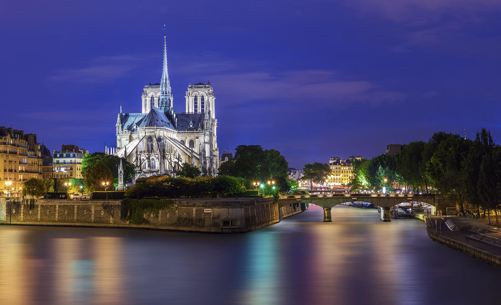 Wallpapers night city illumination Notre Dame on the desktop