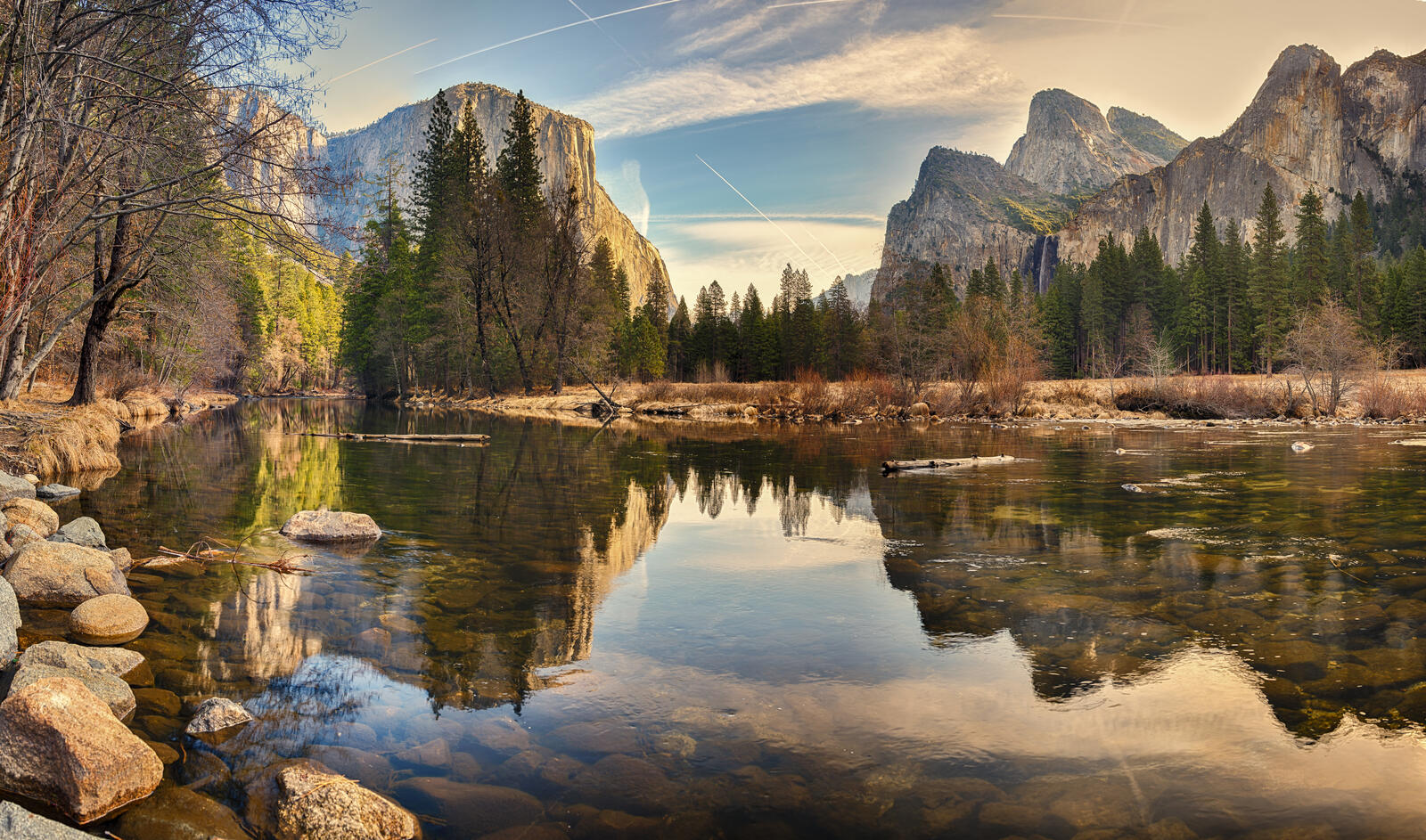 Обои Йосемити национальный парк закат река на рабочий стол