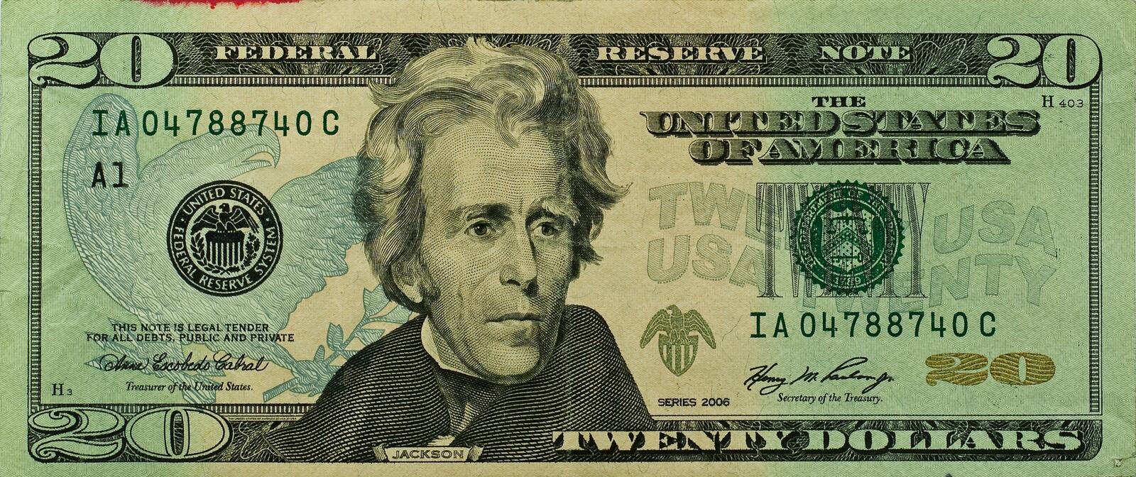 Обои Двадцать долларов США банкнота 20 долларовая купюра на рабочий стол