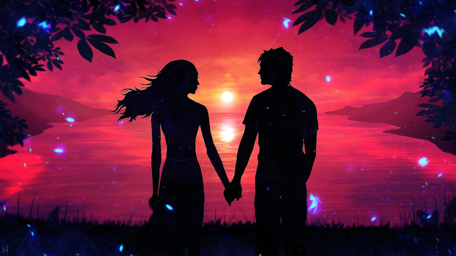 Wallpapers romantic couple sunset picturesque on the desktop