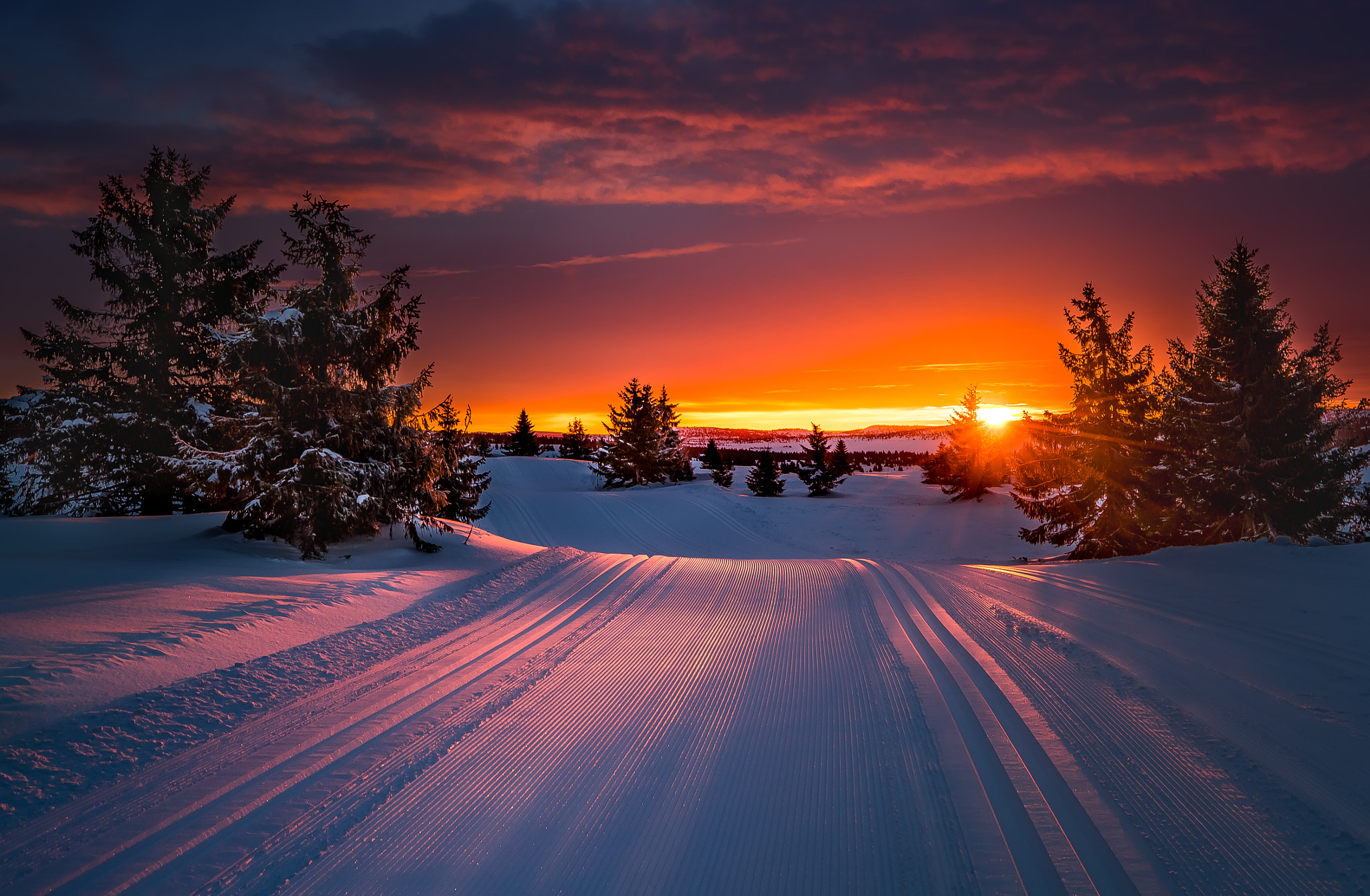 挪威的冬季日落