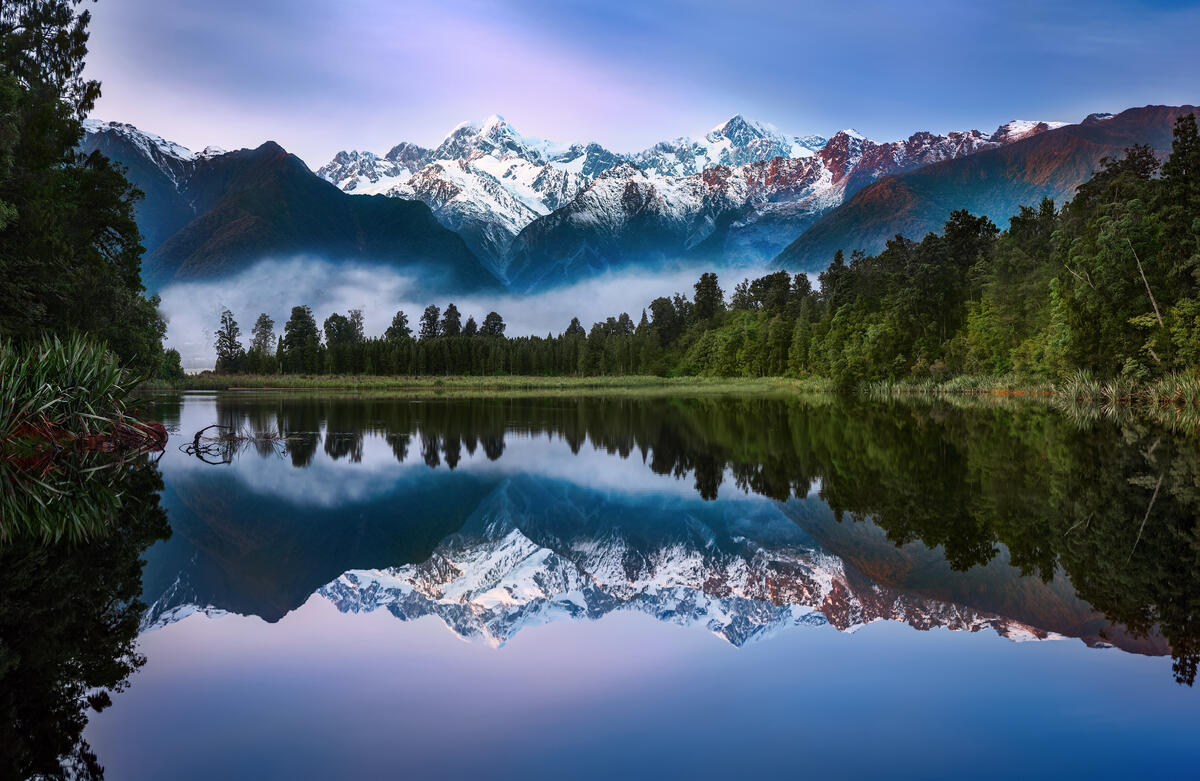 Mountains reflected in mirror lake