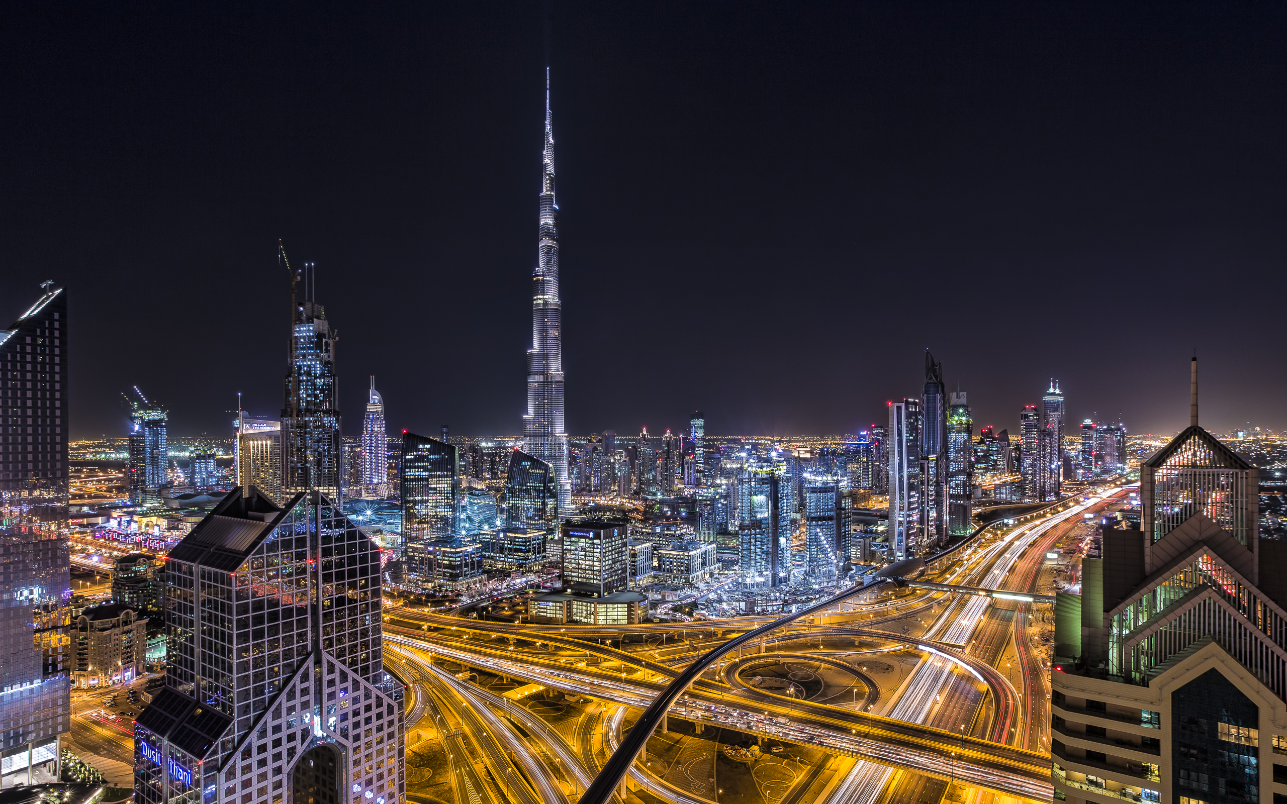 Wallpapers Road Night city from Dubai on the desktop