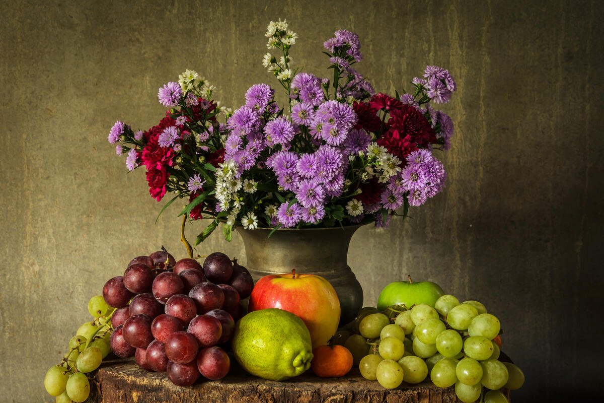 Floral and grape still life