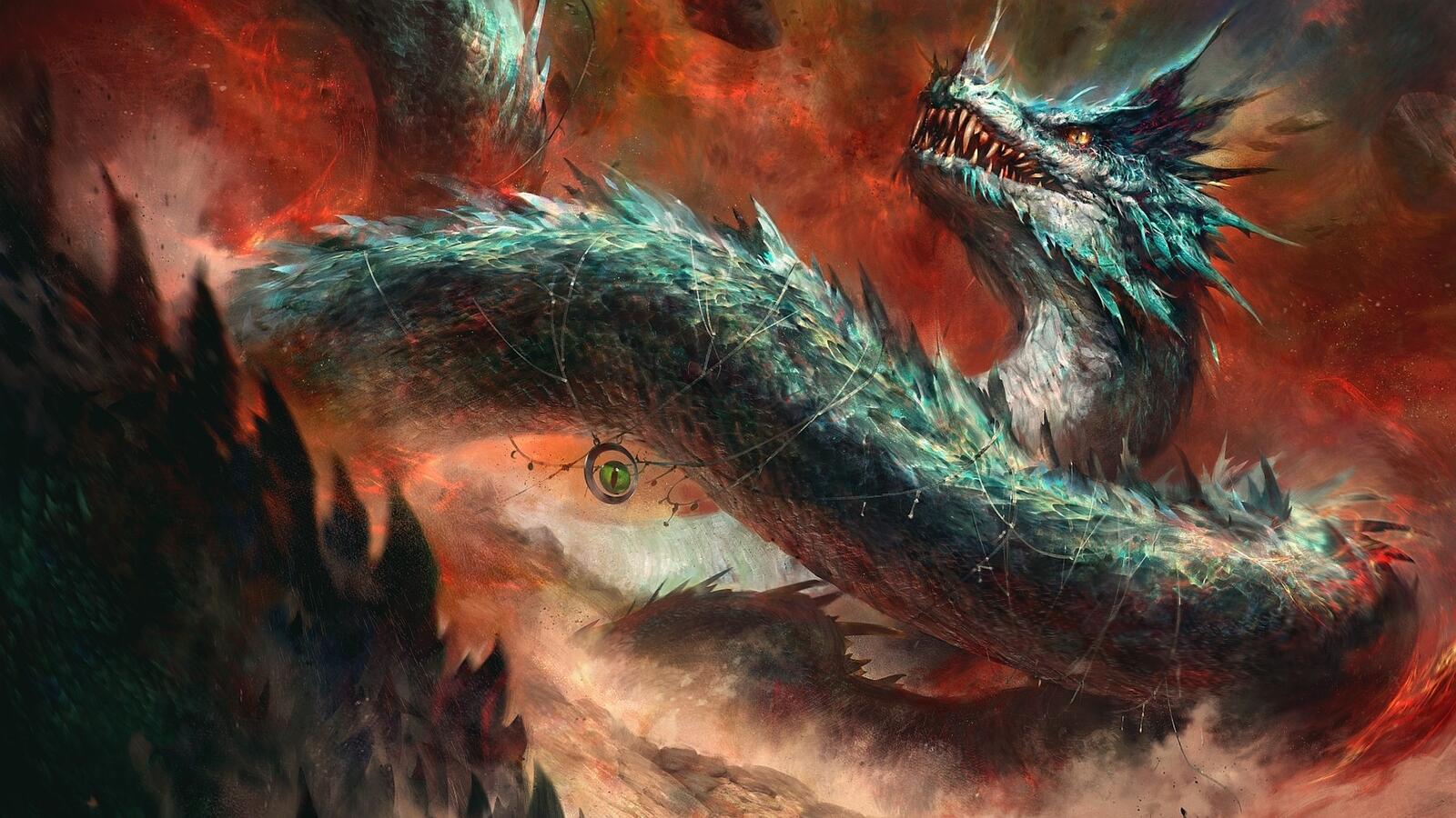 Обои Величественный дракон волшебный глаз цепи на рабочий стол