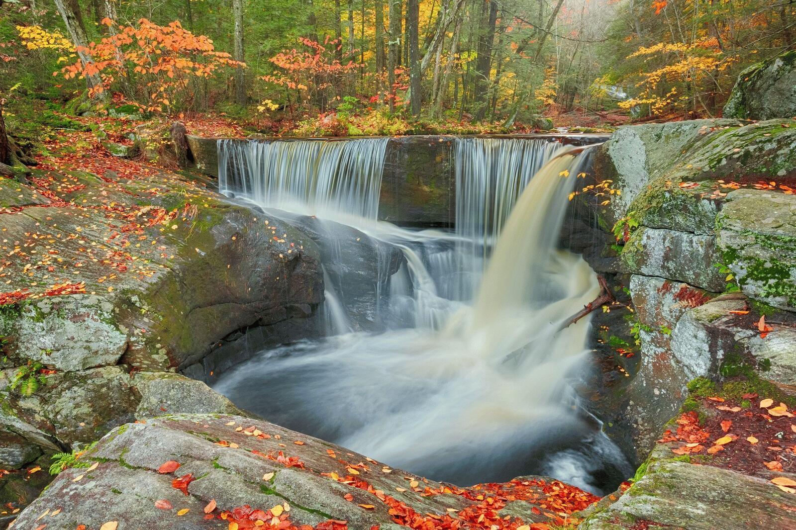 Wallpapers forest autumn colors autumn waterfall on the desktop