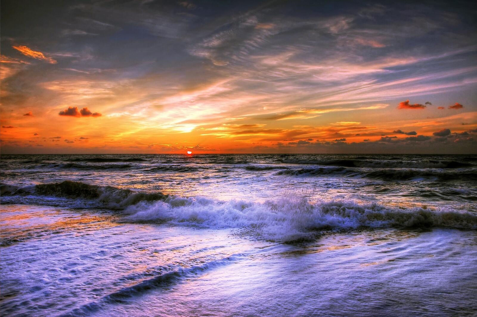 Wallpapers sunset sea waves shore on the desktop
