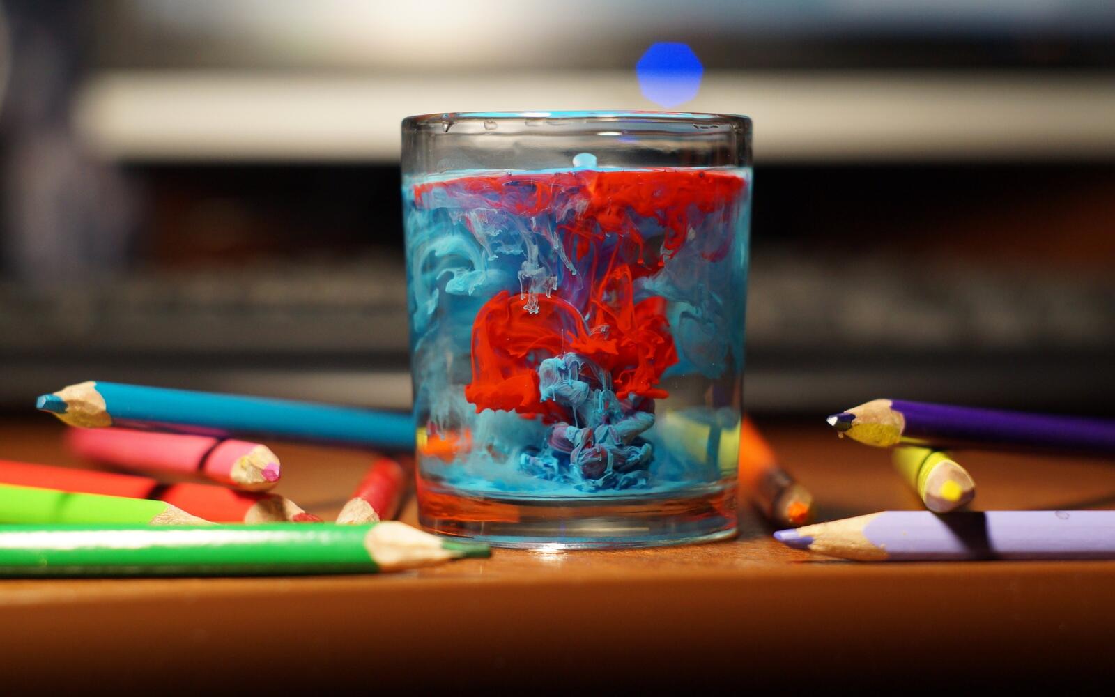 Wallpapers paint watercolor paints glass of water on the desktop