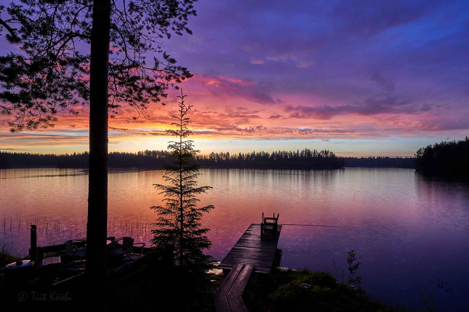 免费照片芬兰湖泊上的日落