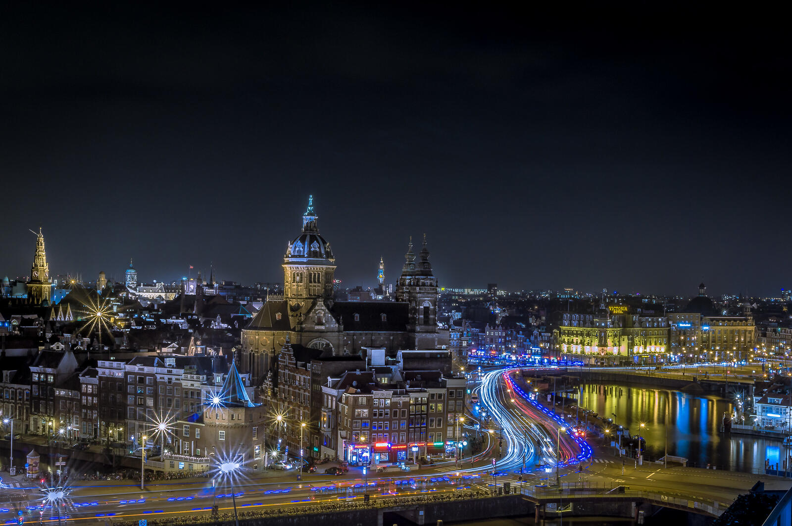 Wallpapers The views of the Prince Hendrikkade and the Church of St Nicholas Amsterdam Netherlands on the desktop