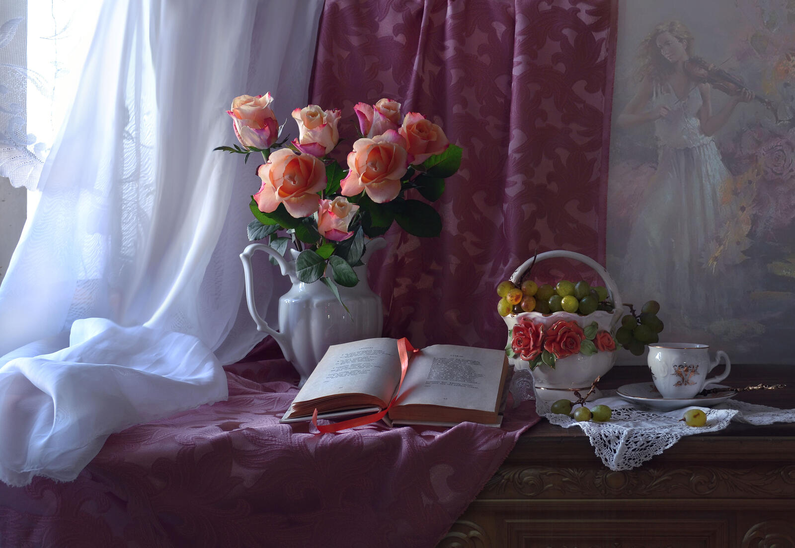 Обои розы ваза розовый букет на рабочий стол
