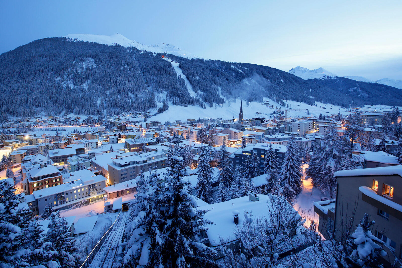 Wallpapers winter Blue hour Davos city on the desktop