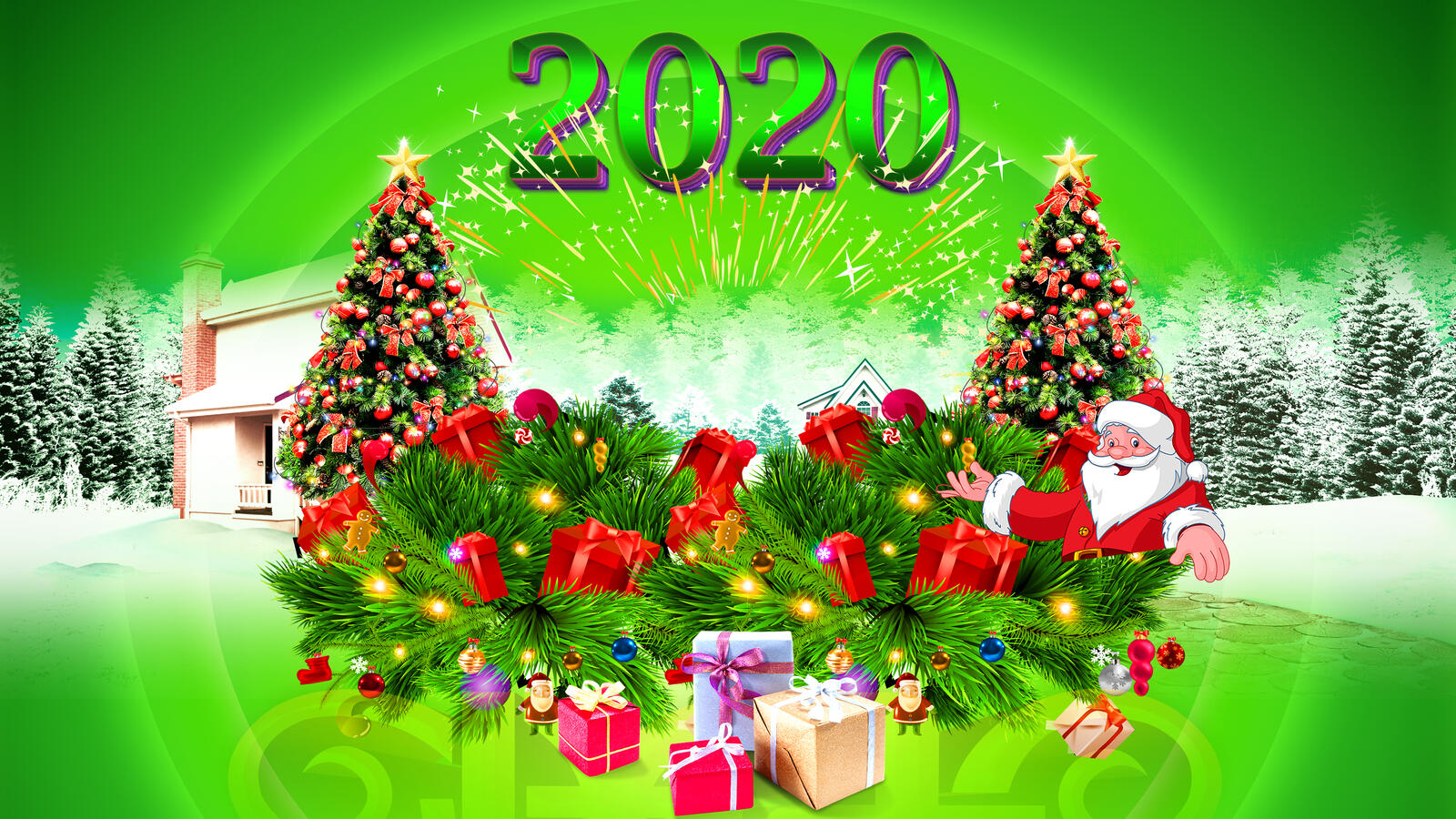 Wallpapers 2020 festive Christmas tree gifts on the desktop