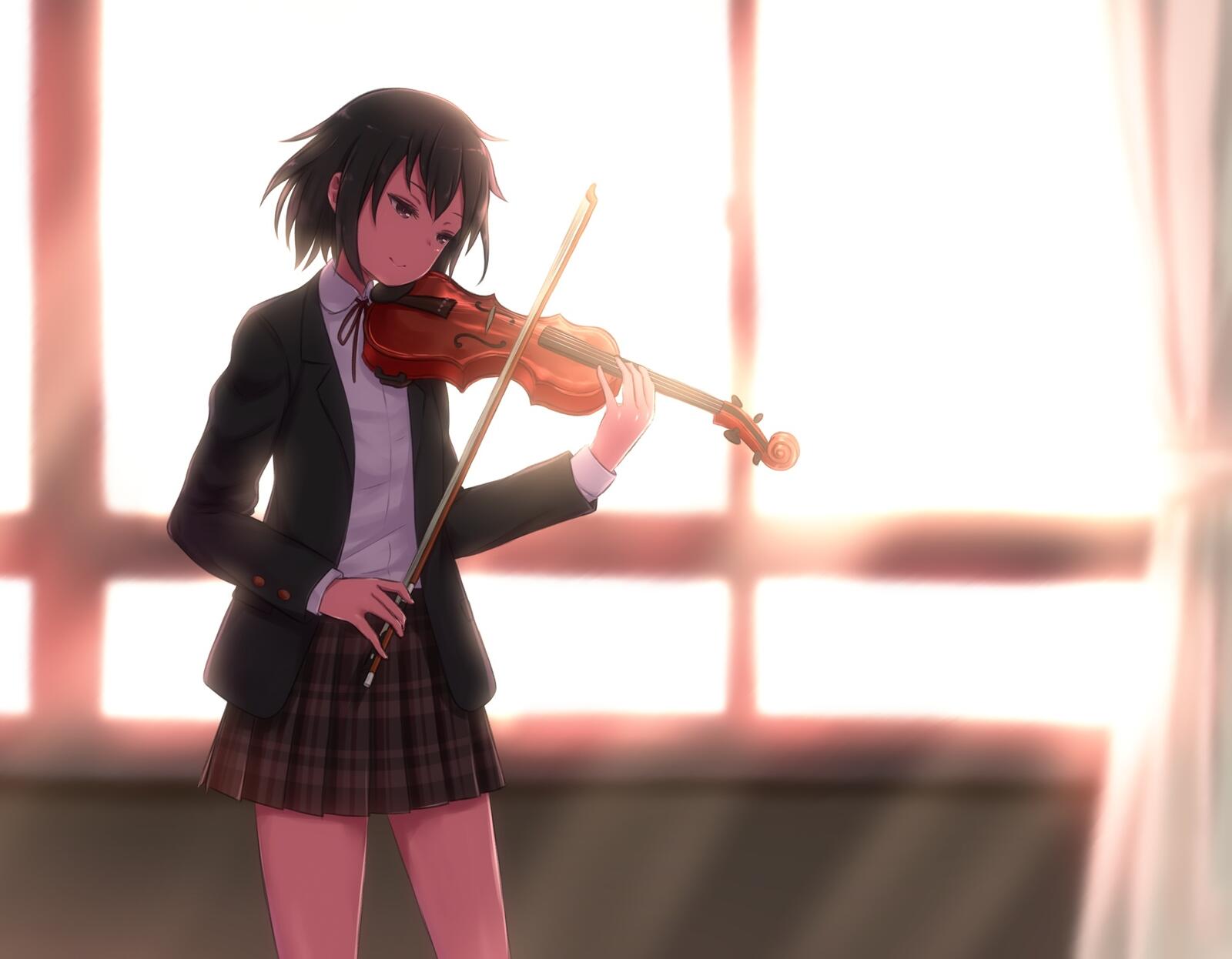 Обои девушка аниме скрипка на рабочий стол