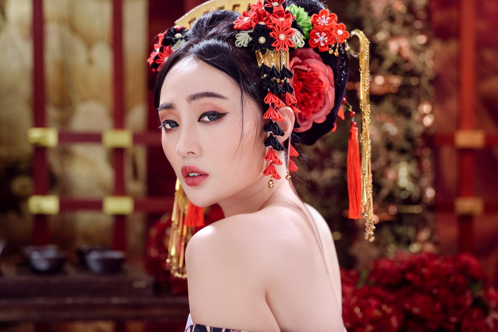 Wallpapers girl beautiful make-up asian models on the desktop