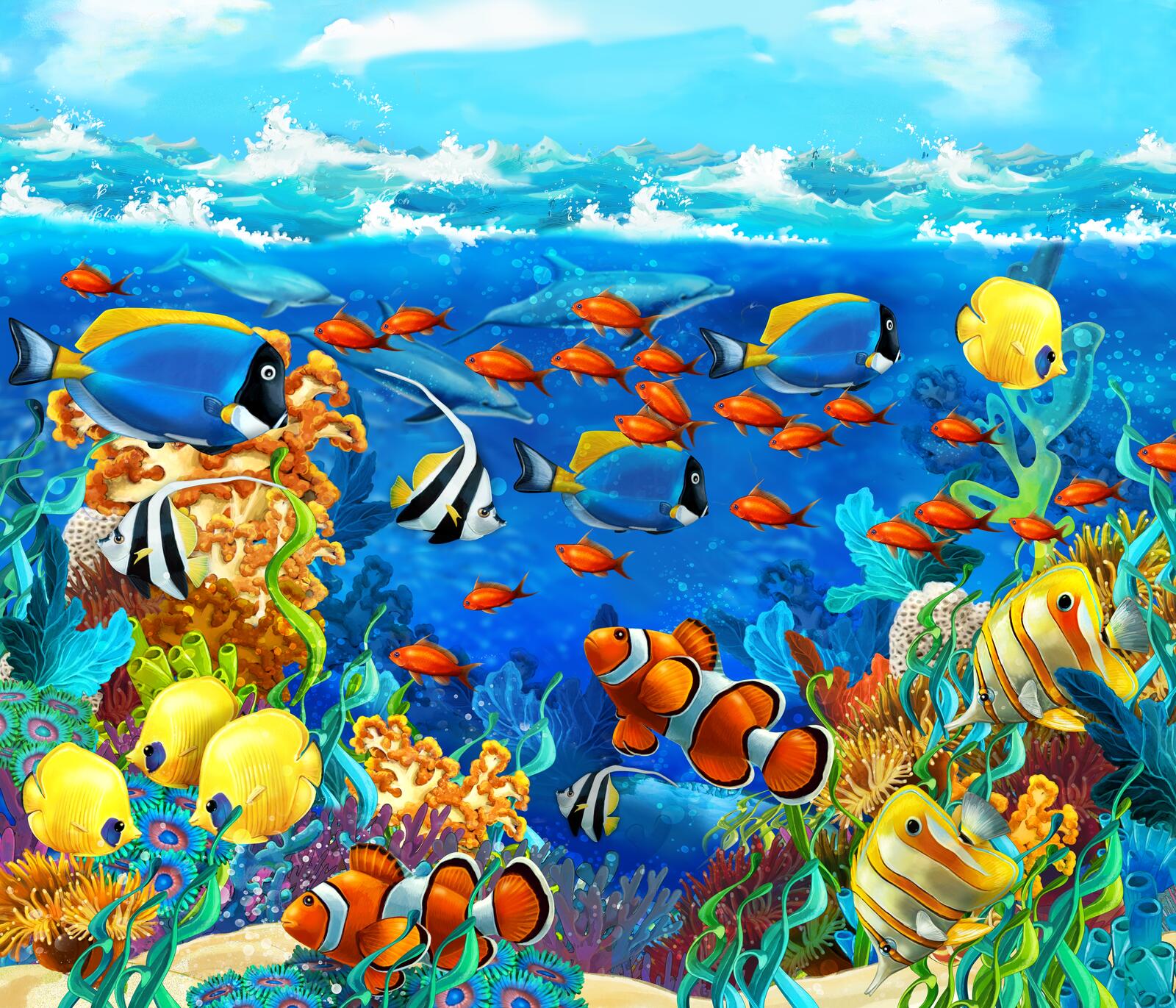 Wallpapers the bottom of the sea art reefs on the desktop