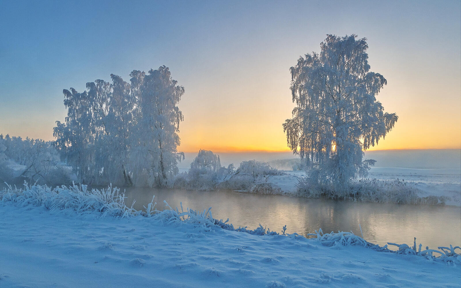 Wallpapers frost winter sunset on the desktop
