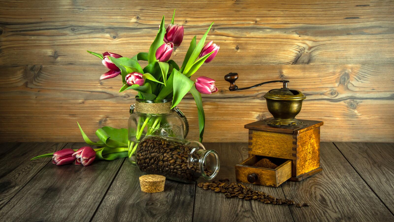 Wallpapers vase tulips table on the desktop