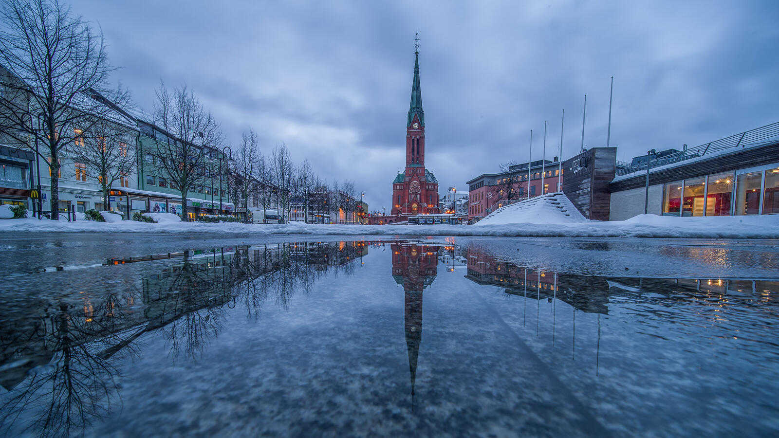 Wallpapers Arendal Norway a Reflection of the Trinity Church on the desktop