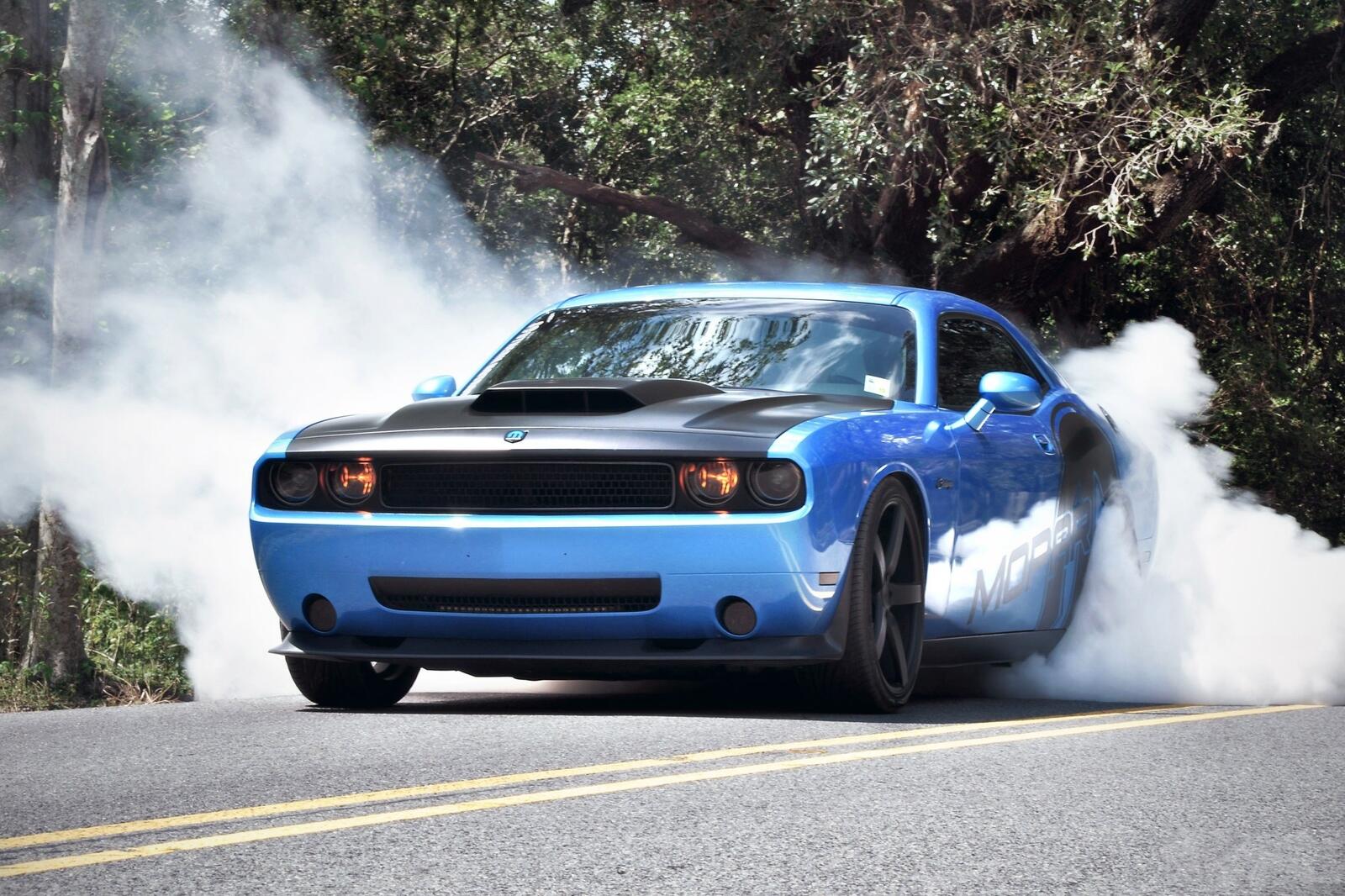 Wallpapers Dodge Challenger view from front blue on the desktop