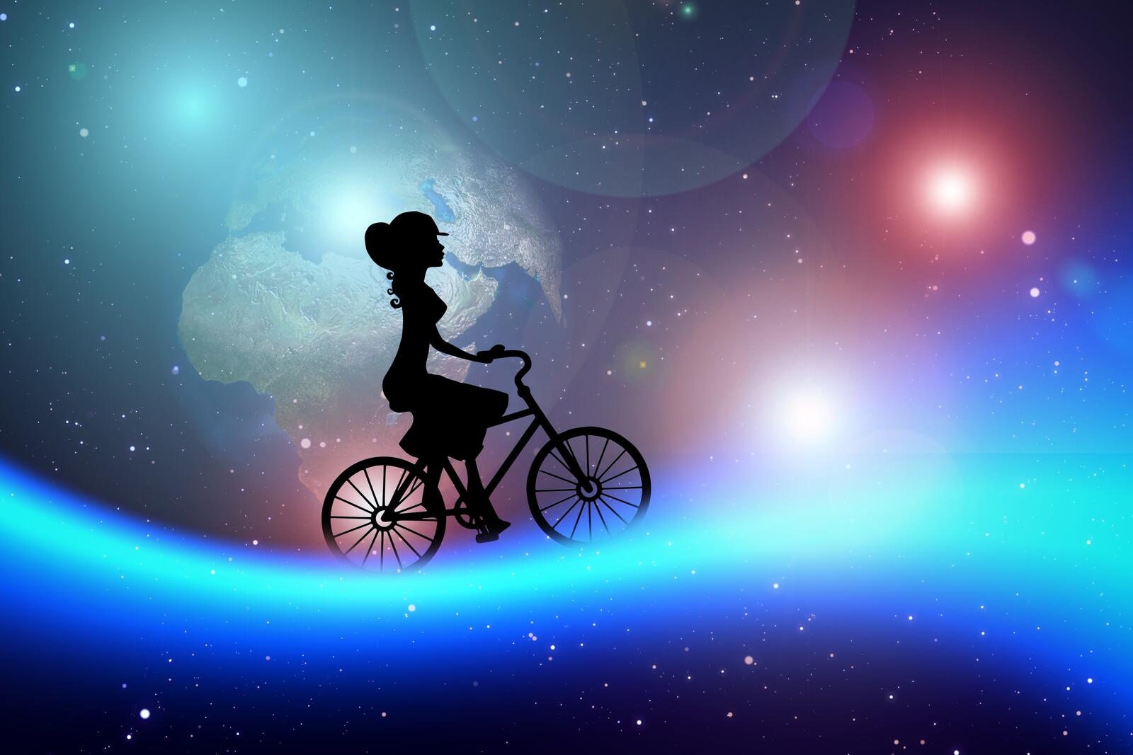 Обои велосипед женщина космос на рабочий стол
