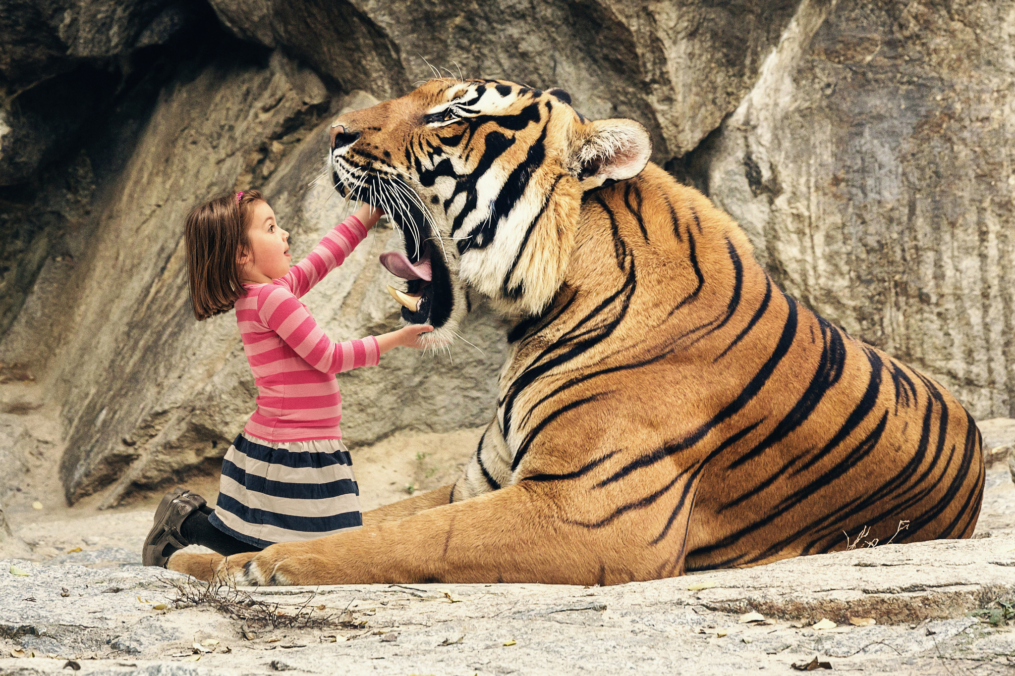 Фото бесплатно пасть тигра, девочка, клыки