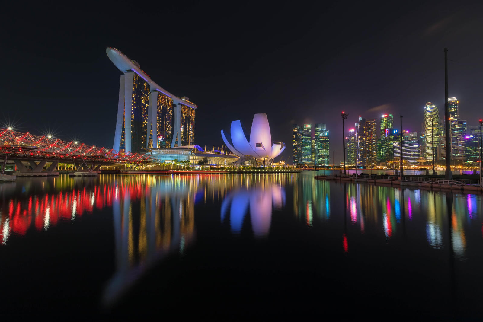 Обои ночной город освещение сингапур на рабочий стол